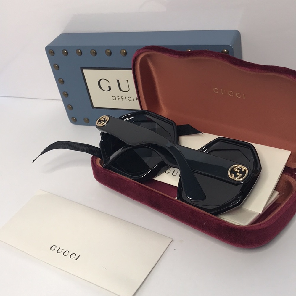 NEW GUCCI GG1242S 001 OVERSIZED ROUND WOMEN’S SUNGLASSES GUCCI GG1242S BLACK - Picture 10 of 13